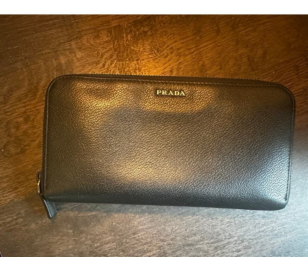 PRADA BLACK PEBBLED LONG ZIPPY WALLET-EUC
